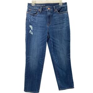 Talbots High Rise Straight Crop Jeans Womens 8 Medium Wash Denim Distressed